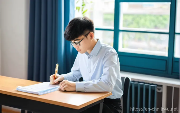 HSK 모의시험 활용법 - **Prompt:** A focused young adult student, appearing to be in their late teens or early twenties, is...