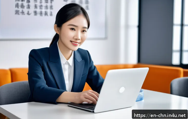 HSK 자격증으로 이직 성공 후기 - A professional business setting showing a confident young Asian woman in smart casual attire seated ...