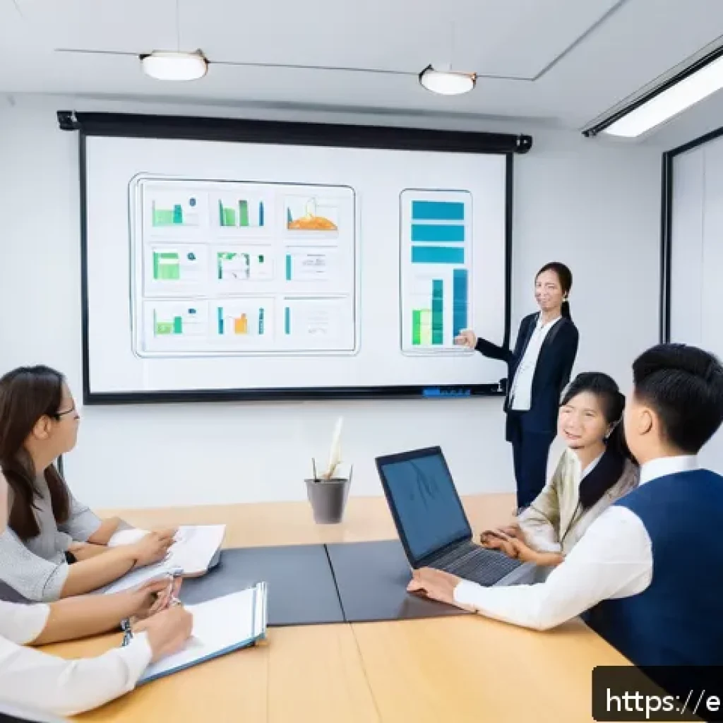 HSK와 비즈니스 중국어의 차이 - A modern classroom setting with diverse adult students engaged in a Business Chinese workshop, featu...